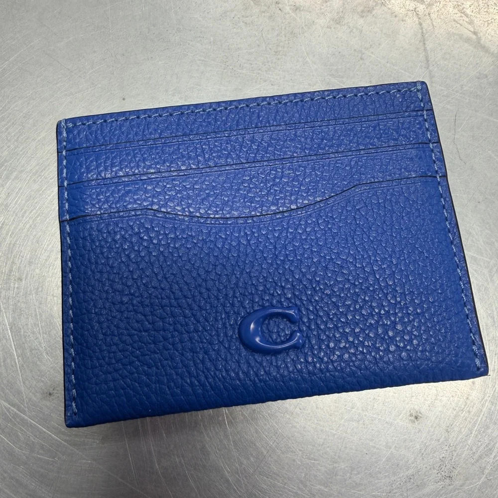 Coach Blue Pebbled Leather Card Holder